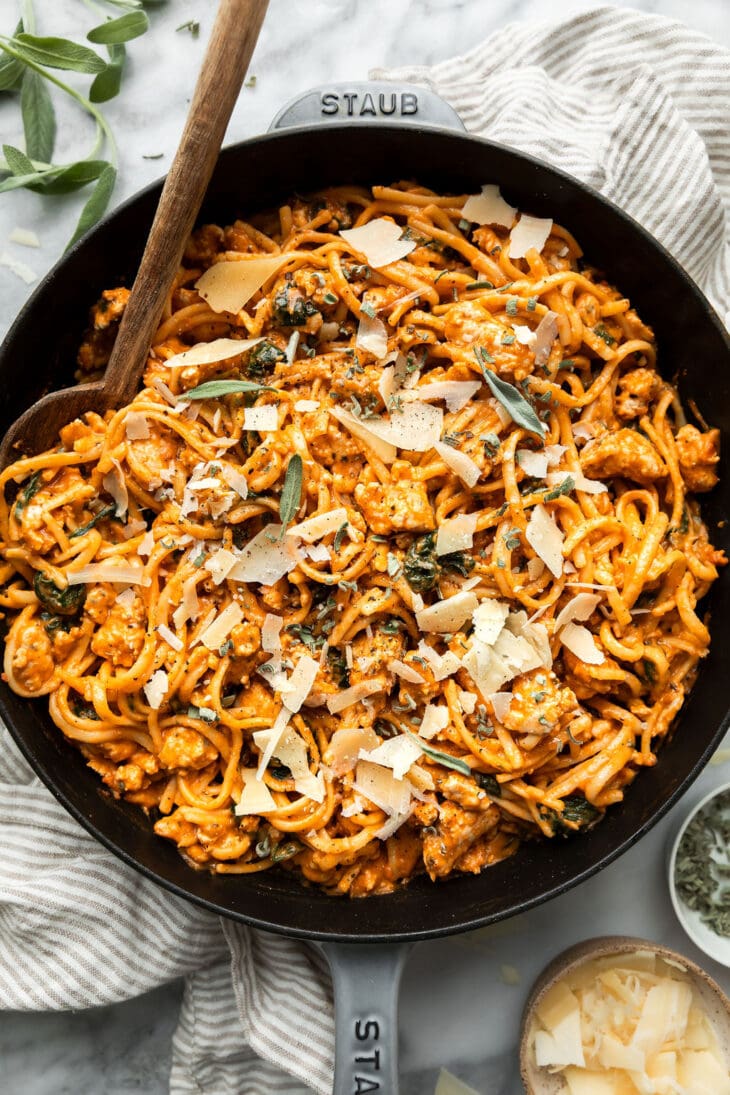 Creamy Pumpkin Pasta with Sausage and Sage - The Real Food Dietitians