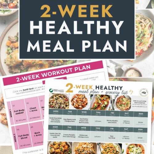 Collage of healthy recipes with text overlay for 2 week healthy meal plan