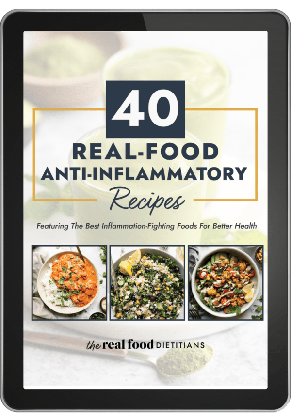 Image of an iPad showing the cover of the 40 Real Food Anti-Inflammatory Recipes eBook