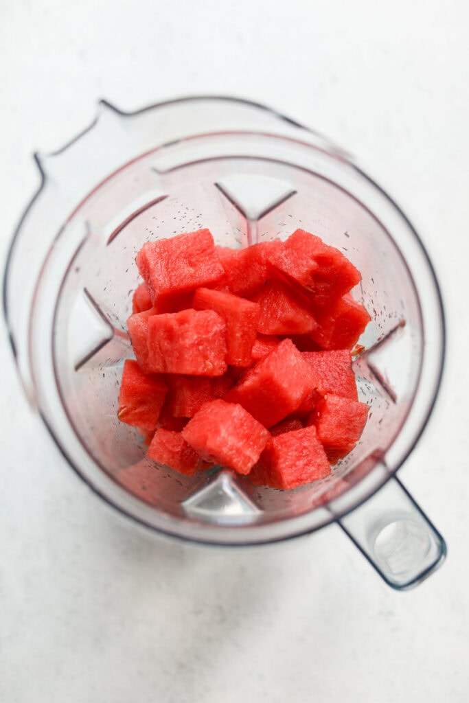 Watermelon chunks in blender cup