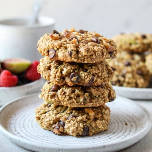 Stack of freshly baked Delicious Zucchini Breakfast Cookies.