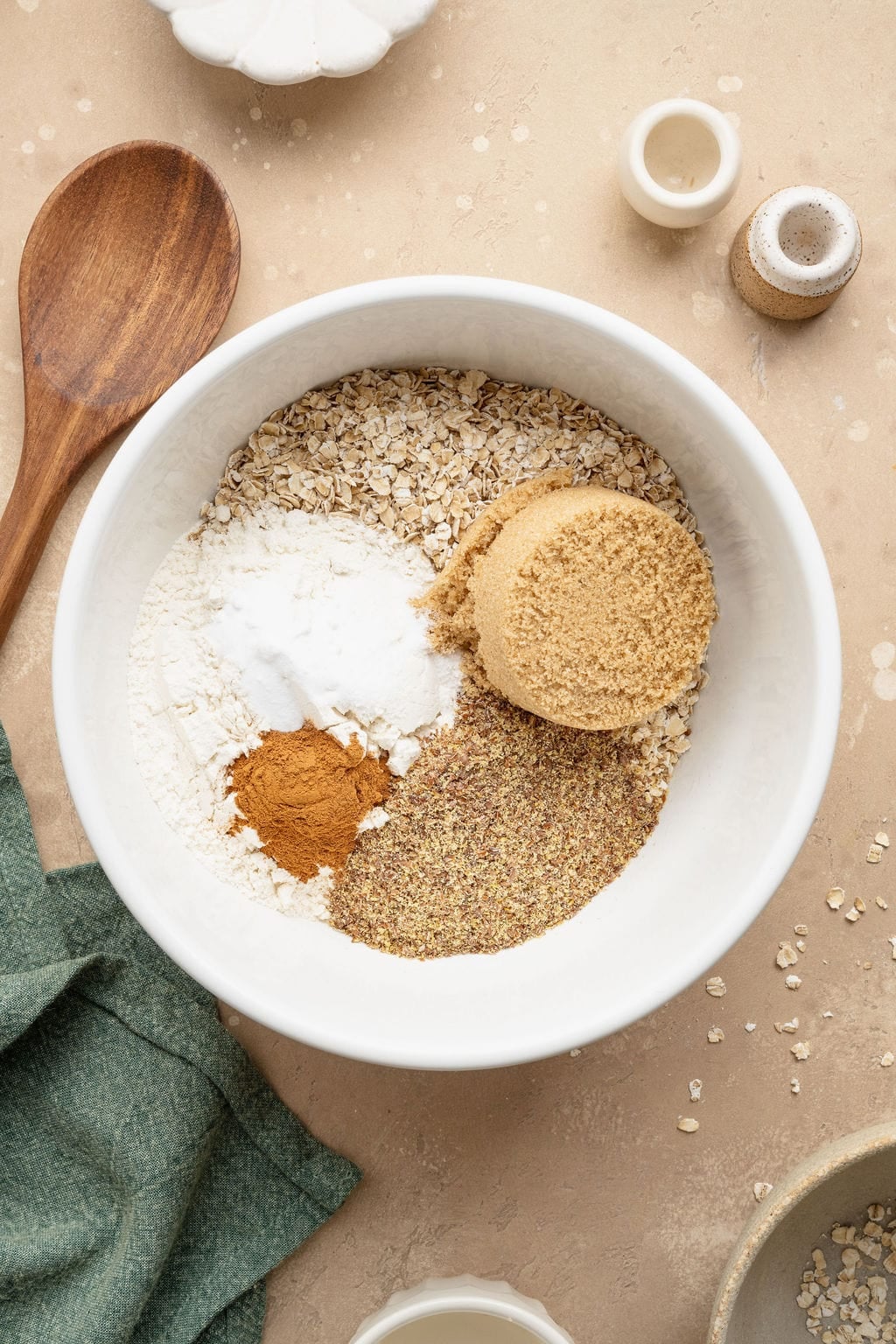 A bowl of dry ingredients to make zucchini breakfast cookies.
