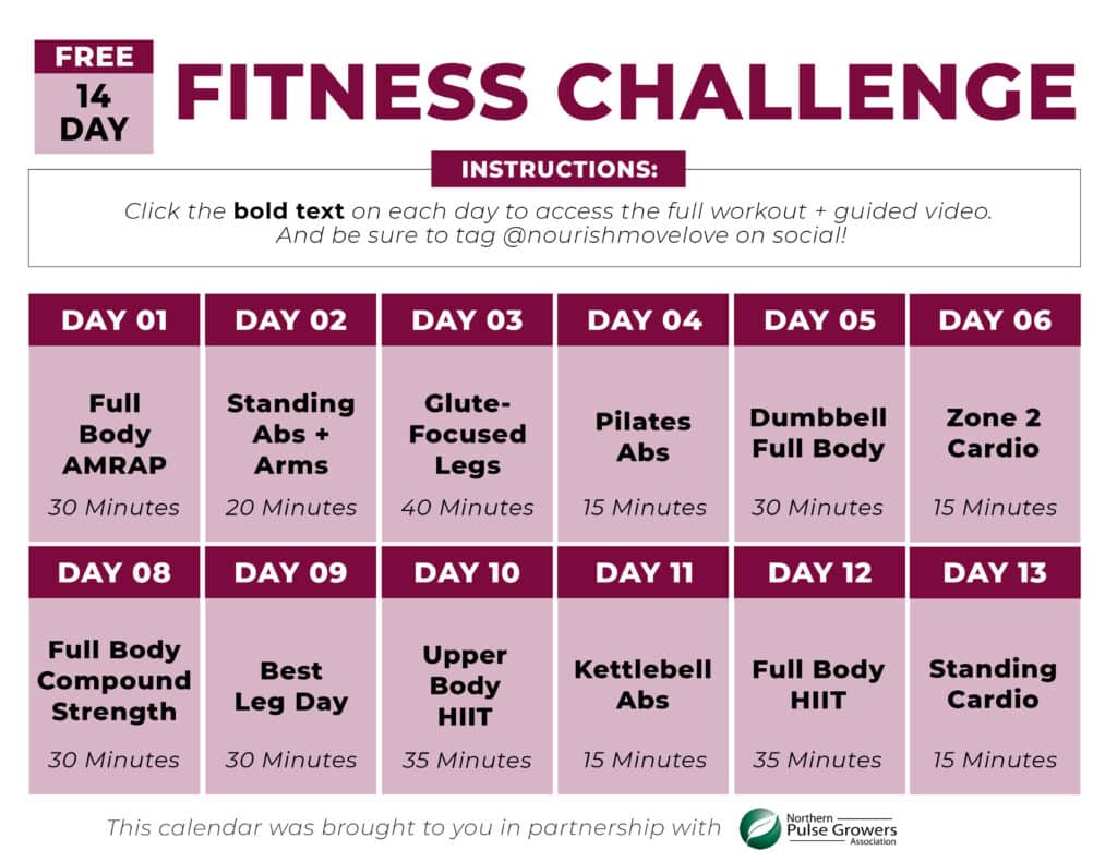 2 Week Healthy Meal Plan #10 with fitness challenge schedule