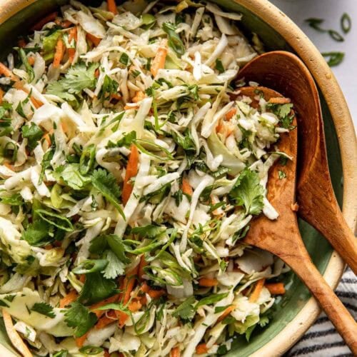 Cilantro Lime Slaw in a wood bowl.