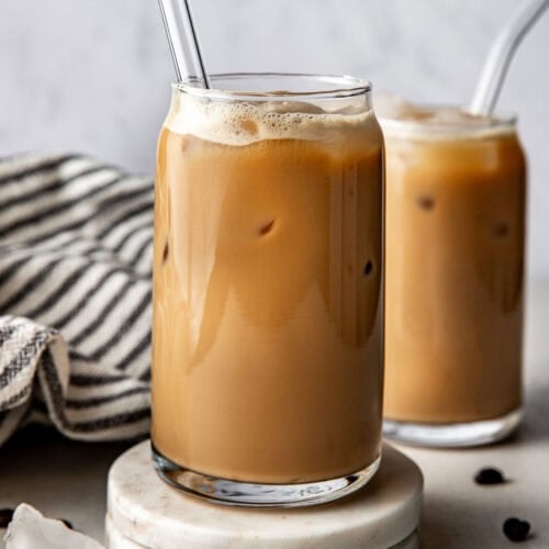 Close up view of 2 glasses of Protein Coffee.