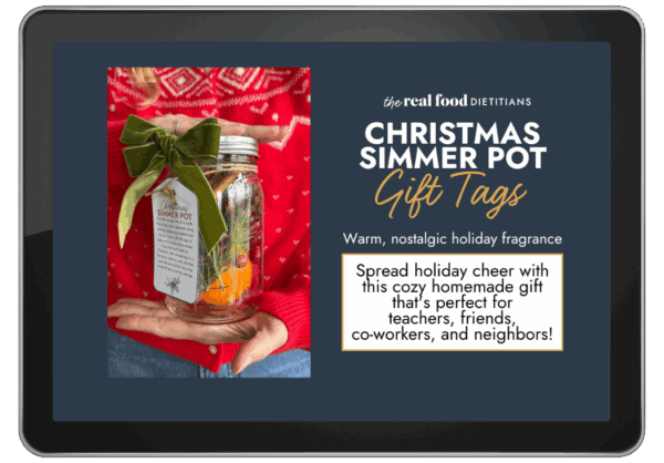 Image of an iPad featuring a promotion for simmer pot gift tags.
