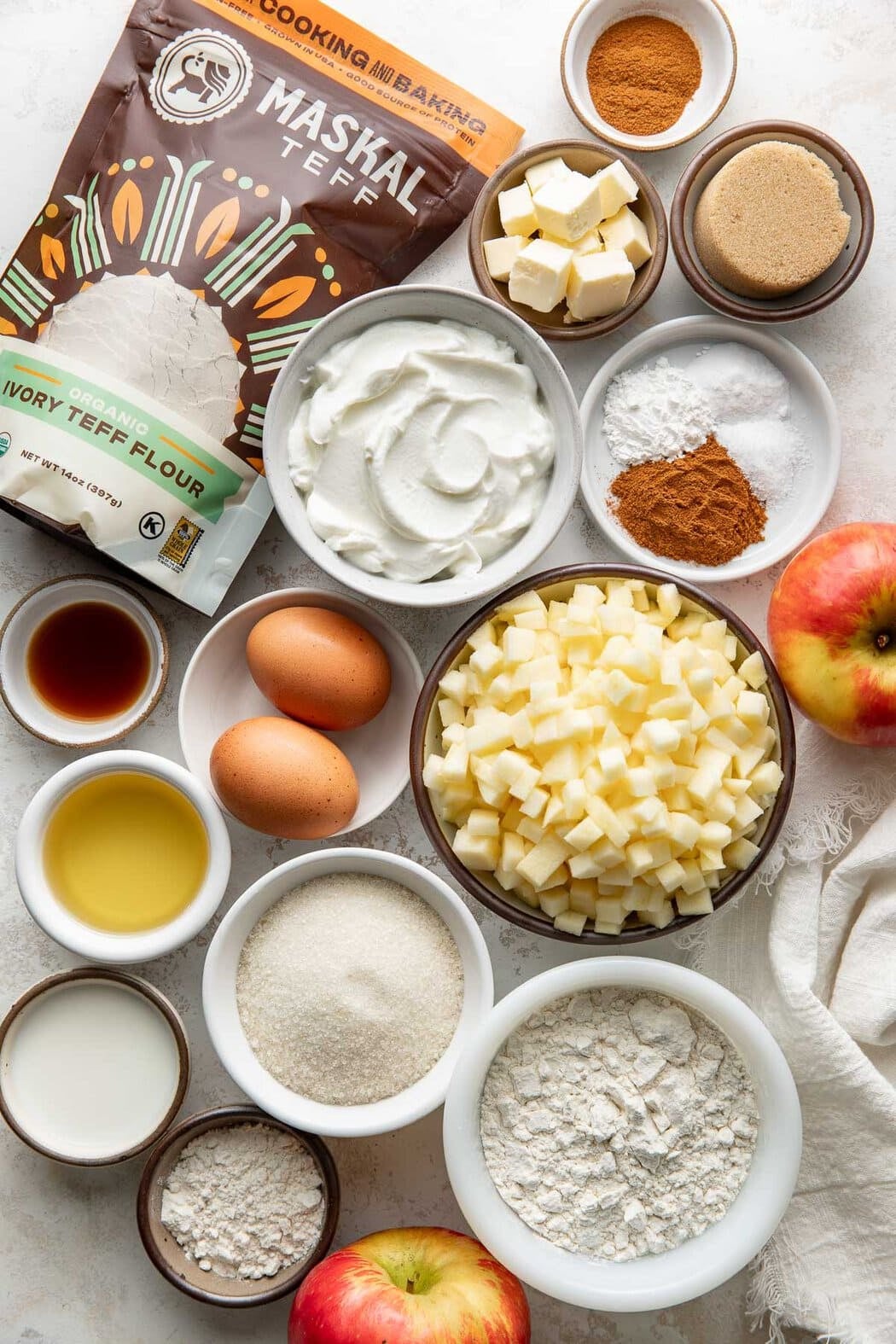 Ingredients to make apple coffee cake.