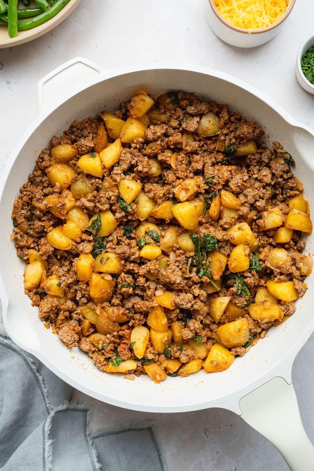 A ground beef and potatoes skillet.
