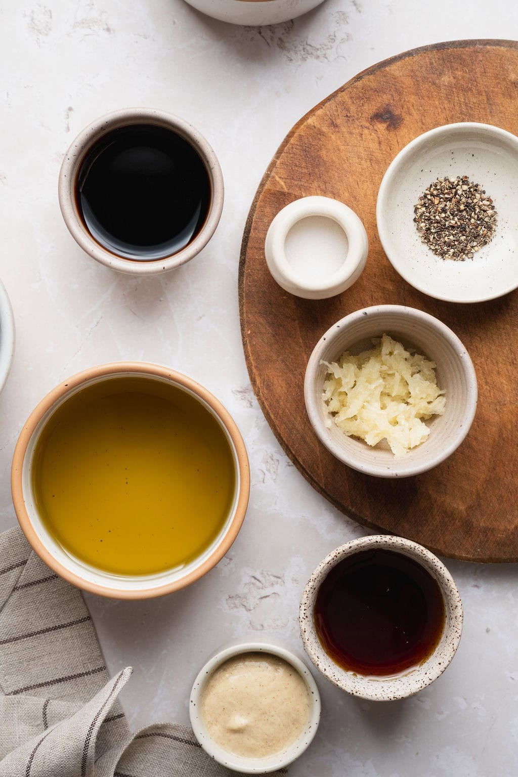 Ingredients to make homemade balsamic vinaigrette.