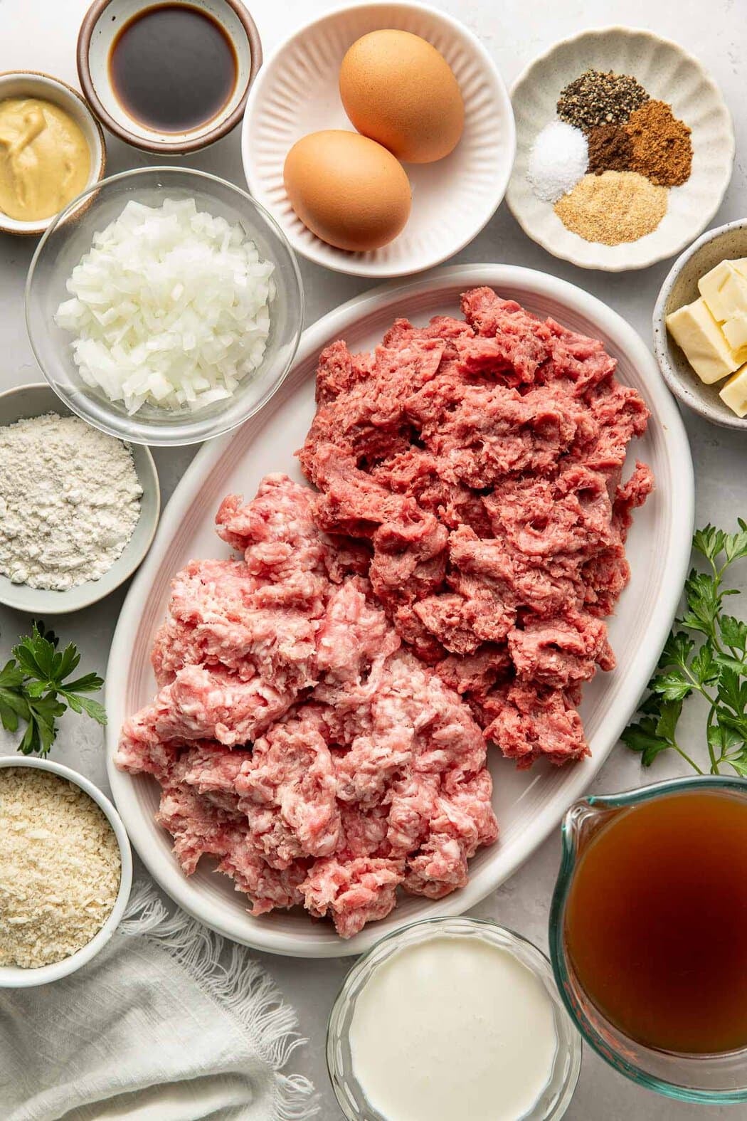 Ingredients to make Swedish meatballs.